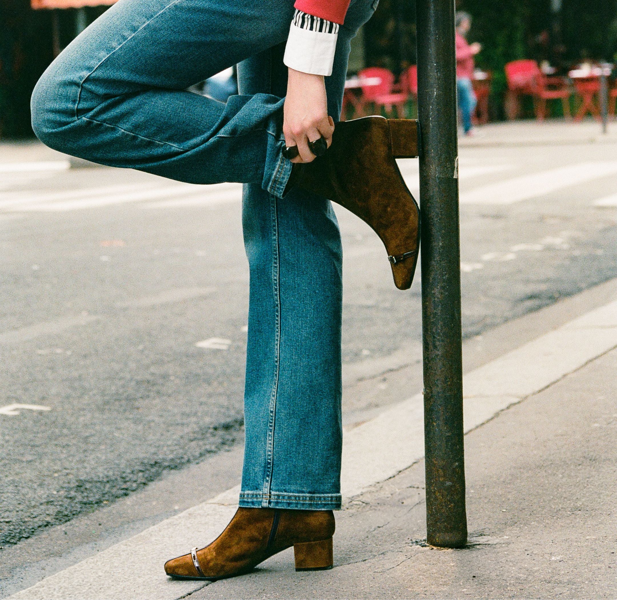 Start - Bottines cuir velours marron avec brides cuir vernies - Image 8